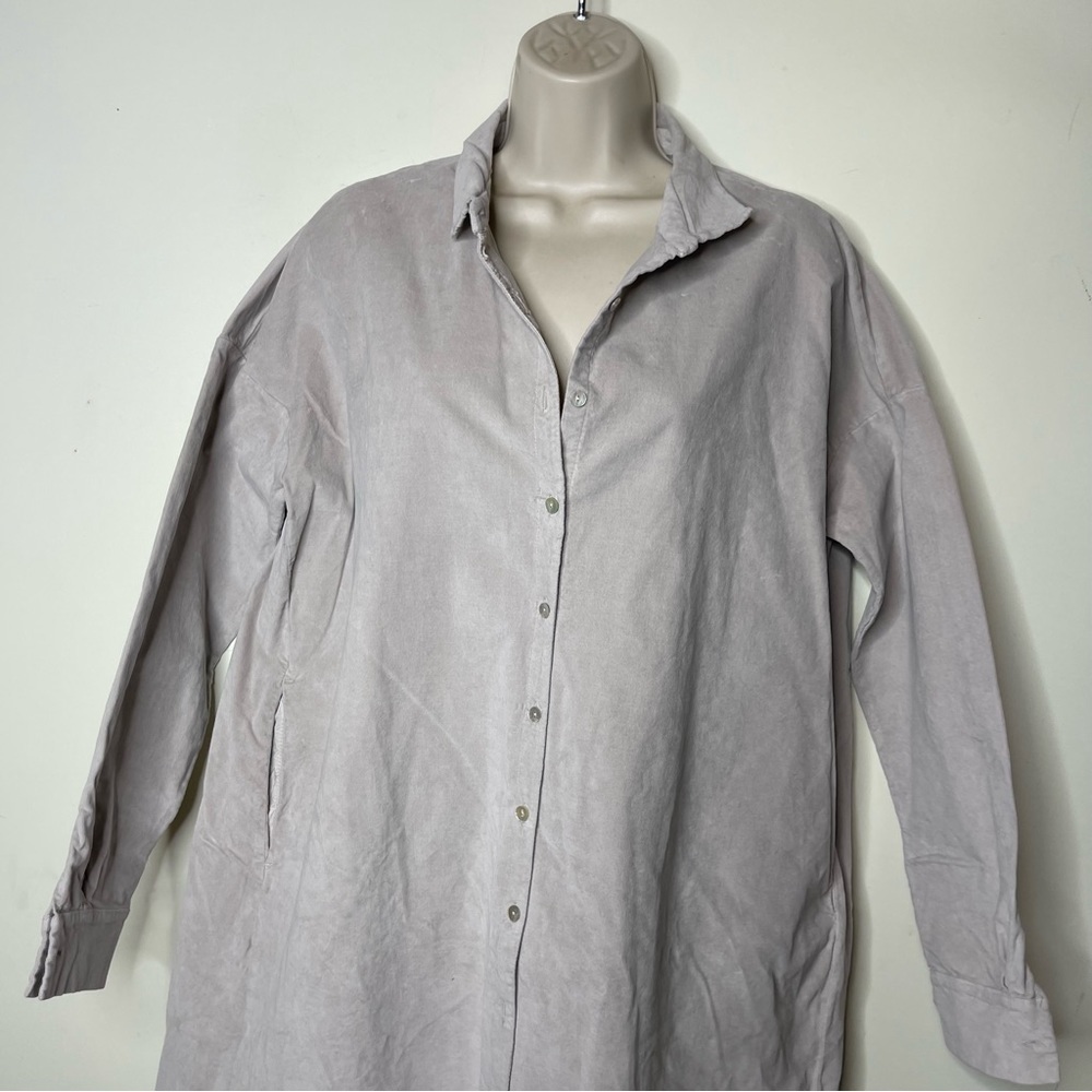 ALBUM DI FAMIGLIA Light Grey Velvet Collar Oversized Button Front Shirt Dress S - Picture 13 of 14